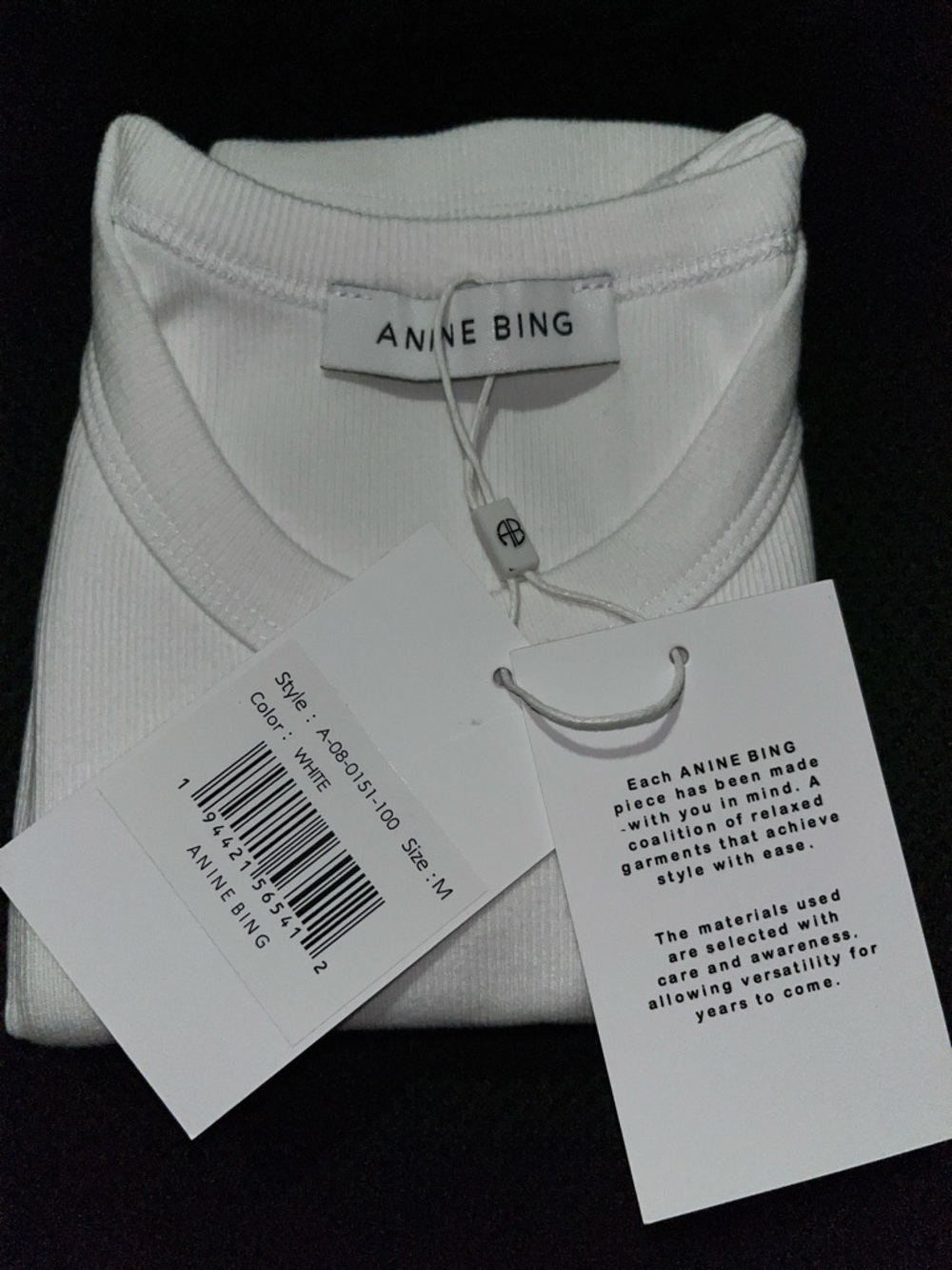 💥 FINAL SALE 💥 NWT ANINE Bing White EVA Ribbed Racerback Tank Top size Medium - Picture 4 of 6